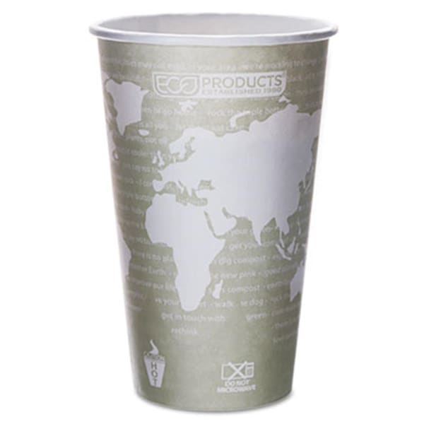 Eco-Products EPBHC16WAPK World Art Renewable Resource Hot Cups, 16 oz, Seafoam Gree EPBHC16WAPK - main